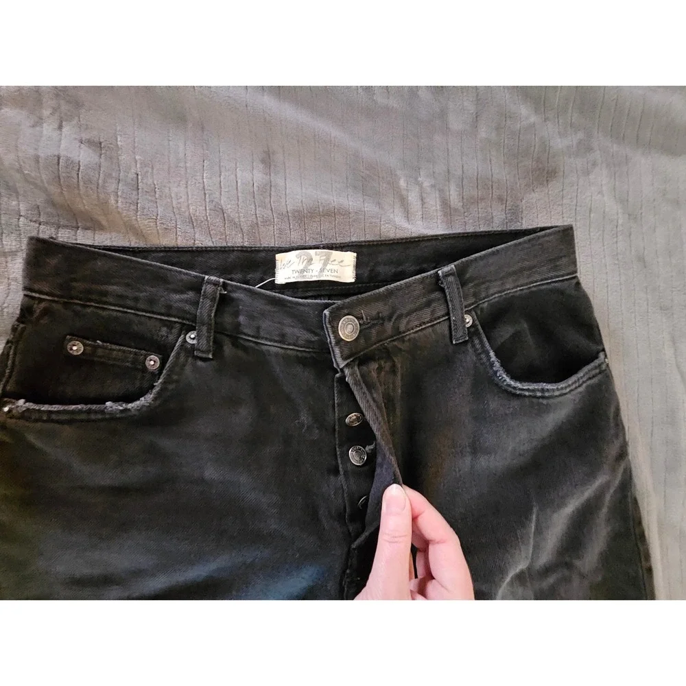Free People We The Free Black Distressed Straight Leg Jeans Button Fly size 27